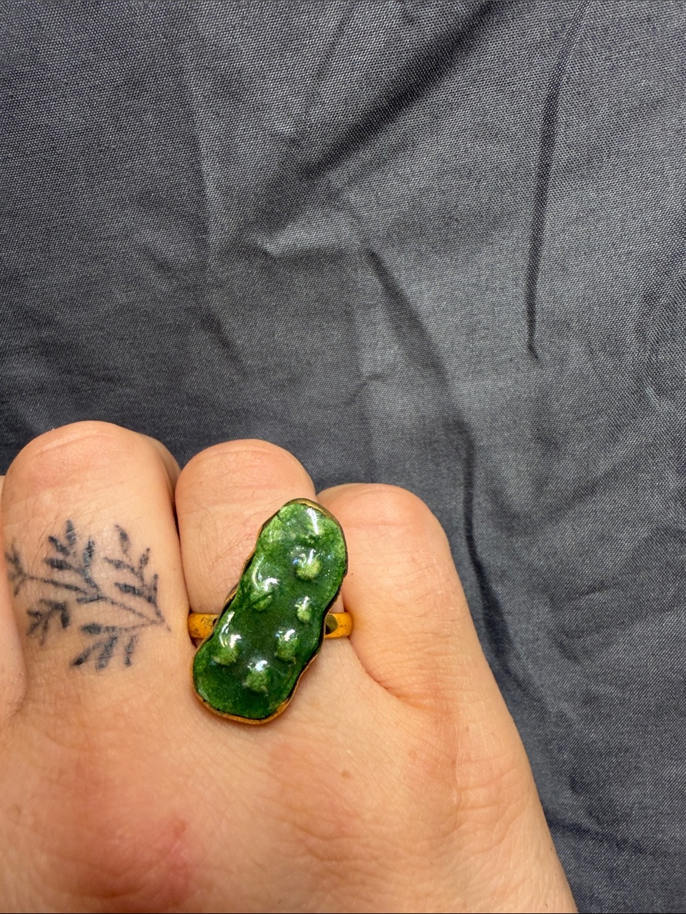 Green Pickle Ceramic Statement Ring